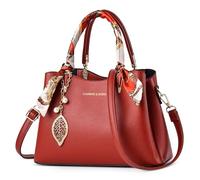 DORRISO Fashion Ladies Handbag Large Top Handle Bag with Elegant Pendant Women Shoulder Bag Suitable Travel Casual Shopping Daily PU Leather Messenger Bag Red