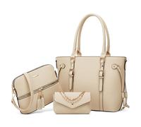 DORRISO Fashion Women’s 3 PCS Handbags Set Elegant Handbag Set Shoulder Bag Clutch Bag Large University Bag College Bag Laptop Bag Waterproof PU for Party Office Travel White
