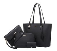 DORRISO Handbags Set for Women, Tote Bag and Purse Set, Versatile Waterproof PU Leather Durable Multifunctional for Office Travel Holiday School Shopping Black