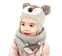 DORRISO Kids Caps and Scarf Set - Cute Small Fox Design, Warm Autumn Winter Newborn Baby Beanies Hat for Girls Boys, Knitted Comfortable, Gray L