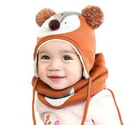 DORRISO Kids Caps Scarf Set Cute Small Foxs Caps Scarf Set Warm Autumn Winter Kids Newborn Baby Caps and Scarf Girls Boys Knitted Warm Comfortable Beanies Hat Orange L