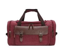 DORRISO Men Travel Duffle Bag Vintage Weekend Shoulder Bag with Multiple Handle Holdall Bag for Holiday Gym Camping Vacation Casual Sport Canvas Men Overnight Satchel Totes Bag Red