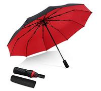 DORRISO Men Women Automatic Open/Close Folding Umbrella Extra Strong Windproof Portable Travel Compact Umbrella Business Sun Umbrella Rain Umbrella Red A