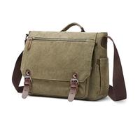 DORRISO Men's Green Canvas Retro Utility Messenger Bag with 14 inch Laptop Compartment, 5 Pockets, Magnetic & Zipper Closure, Adjustable Shoulder Strap, Perfect for Men's Casual Use