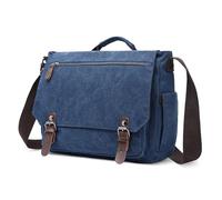 DORRISO Men's Large Blue Canvas Messenger Bag with 14 inch Laptop Compartment, Magnetic Closure, Adjustable Shoulder Strap, 7 Pockets, Perfect for Men's Casual Use