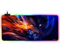 DORRISO New Gaming Mouse Pad Large RGB 900x400x3 mm LED Keyboard Extended Mousepad XXL Non Slip Rubber Base Desk Mat for Computer Laptop PC Desk Large Gaming Mouse Mats Flame Wolf