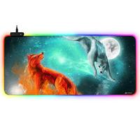 DORRISO New Gaming Mouse Pad Large RGB 900x400x3 mm LED Keyboard Extended Mousepad XXL Non Slip Rubber Base Desk Mat for Computer Laptop PC Desk Large Gaming Mouse Mats Fox