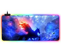 DORRISO New Gaming Mouse Pad Large RGB 900x400x3 mm LED Keyboard Extended Mousepad XXL Non Slip Rubber Base Desk Mat for Computer Laptop PC Desk Large Gaming Mouse Mats Blue Horse