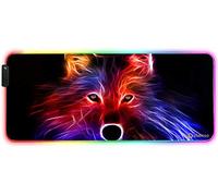 DORRISO RGB Large Gaming Mousepad 900x400x4 mm XXL 12 Glowing Modes RGB LED Extended Mouse Mats Anti-Slip Rubber Base Keyboard Mouse Pads for Computer Laptop PC Desk Gaming Mousepad Flame Wolf