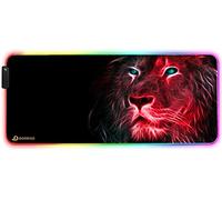 DORRISO RGB Large Gaming Mousepad 900x400x4 mm XXL 12 Glowing Modes RGB LED Extended Mouse Mats Anti-slip Rubber Base Keyboard Mouse Pads for Computer Laptop PC Desk Gaming Mousepad Red Lion