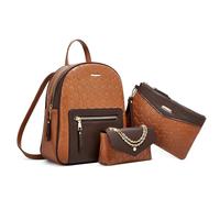 DORRISO Women Fashion Backpack Handbag Backpack for Ladies Elegant Shoulder Bag Cute Clutch Bag 3PCS Set Travel Waterproof Daypack Set for Office Dating Holiday PU Leather Brown Yellow