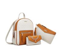 DORRISO Women Fashion Backpack Handbag Backpack for Ladies Elegant Shoulder Bag Cute Clutch Bag 3PCS Set Travel Waterproof Daypack Set for Office Dating Holiday PU Leather White Brown