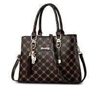 DORRISO Women Handbags Fashion Top Handle Handbag Unique Grid Pattern Design Travel Casual Tote Bag Shoulder Bag Cute Pendant Ladies Crossbody Bag Brown