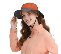 DORRISO Women Sun Hat Men Wide Brimmed Bucket Hat UPF 50+ Foldable Vacation Travel Mountaineer Beach Sunscreen Bush Hat Polyester Unisex Fisherman Cap Orange