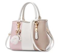 DORRISO Women Top Handle Bag Ladies Handbags Fashion Colour Block Shoulder Bag Travel Casual Tote Bag PU Leather with Pearl Pendant and Crystal Style Drop White