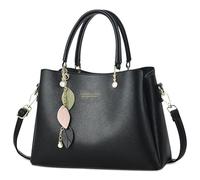 DORRISO Women's Top Handle Bag PU Leather Elegant Shoulder Bag with Adjustable Strap,Lightweight Handbag for Work, Shopping, Travel, School, Libra 27x13x19cm Black