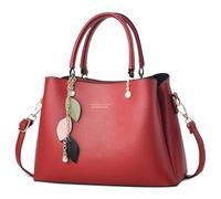 DORRISO Women's Top Handle Bag PU Leather Elegant Shoulder Bag with Adjustable Strap,Lightweight Handbag for Work, Shopping, Travel, School, Libra 27x13x19cm Red