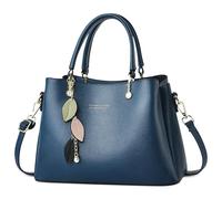 DORRISO Women's Top Handle Bag PU Leather Elegant Shoulder Bag with Adjustable Strap,Lightweight Handbag for Work, Shopping, Travel, School, Libra 27x13x19cm Blue