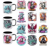Dorsbaby 12PCS Skulls UV DTF Cup Wrap UV DTF Cup Wraps Suitable for Mugs,Glasses,Notebooks,Computers,Tables and Chairs,etc.High Viscosity UV DTF Transfer Paper (Halloween Grim Reaper)
