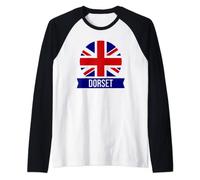 Dorset - English county name Union Jack flag design Raglan Baseball Tee
