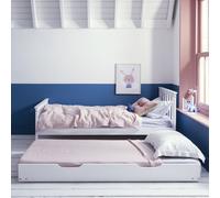 Dorset Single Bed with Pull-Out Trundle - Solid Pine, Classic White, Space-Saving Sleepover Bed