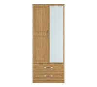 Dorset Tall Mirror Wardrobe Oak 2 Doors 2 Drawers 182cm