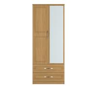 Dorset Tall Mirror Wardrobe Oak 2 Doors 2 Drawers 182cm