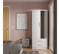 Dorset Tall Mirror Wardrobe White 2 Doors 2 Drawers 182cm
