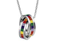 Dorsfri Rainbow Pride Double Ring Necklace, Stainless Steel Interlocking Circles LGBTQ+ Jewelry, Hypoallergenic Unisex Pendant for Men Women, Ideal Pride Month Couple Gift for Gay Lesbian