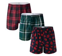 DORSU Boxers for Men Pack Woven Relaxed Fit Big Tartan Moisture Wicking Assorted Color Value Multipacks, 3pcs-red Plaid/Green Plaid, S