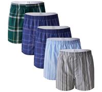 DORSU Boxers for Men Pack Woven Relaxed Fit Big Tartan Value Multipacks, 5pcs-blue Plaid/Green Plaid/Grey Striped/Blue Striped, XL