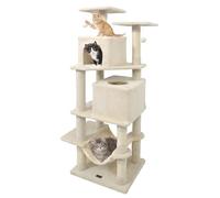 DORTALA 57" Tall Cat Tree, Multi-Level Cat Tower with 2 Large Condos, Sisal Scratching Posts, Top Perch, Hammock, Pet Play House Climbing Furniture for Indoor Adult Cats & Kittens (Beige)