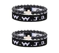 Dorugage 2-Set Bracelet | Beaded C Ross Bracelet Set | Adjustable Christian Bracelets With Natural Stone And Nylon | What Would Jesus Do Bracelets | Fabric Wristbands Jesus Bracelet For Men & Women