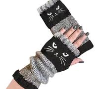 Dorugage Cat Fingerless Gloves | Knitted Fingerless Gloves for Women | Cute Cat Embroidery Splicing Knitted Glove | Women’s Knitt Cats Glove Winter Warm Accessorie