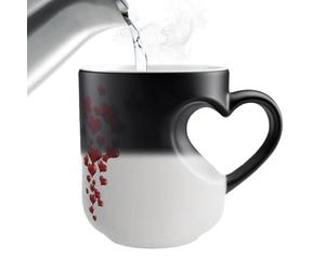 Dorugage Ceramic Magic Mug | Heart Mug | Heart Shape Cups | Hearts Shaped Handle Colour Changing Mugs | Heat Sensitive Reveal Romantic Love Coffee Cup for Valentine's Day, Mother's Day Gift