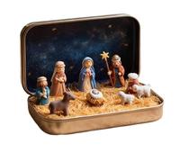 Dorugage Christmas Nativity Sets | Miniature Christmas Nativity Set In A Tin Box | Portable 3D Holy Figurines Religious Ornament | Pocket-size Nativitys Sets & Figures | Nativitys Scene Tin Box Gift