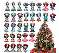 Dorugage Day of the Dead Ornaments for Tree - 2D Acrylic Gothic Decoration - Party Day of the Dead Doll Pendant with Rope | for Halloween Tree Holiday Home Bag Car Rear View Mirror Fence