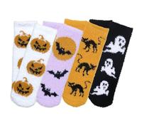 Dorugage Halloween flu-ffy Socks | 4-Pair Non-slip Halloween Warm Floor Socks | Soft flu-ffy Pumpkin Socks | Novelty Sleeping Fuzzy Socks For Halloween Accessories