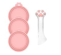 DORUI 3 Pcs Pet Food Can Lids & One Can Spoon | Cute Paw Shape Opener Spatula Cat Wet Food Spoon | Universal BPA Free Silicone Can Spoon & Covers for Dog Cat Cans(Pink)