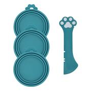 DORUI Pet Can Opener & 3 Pcs Cat Food Can Lids | Universal BPA Free Silicone Covers & Multi-Function Wet Food Spoon for Cat and Dog Food(Dark Blue)