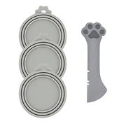 DORUI Pet Food Can Spoon & 3 Pcs Can Covers | Cute Paw Shape Opener Spatula Cat Wet Food Spoon | Universal BPA Free Silicone Lids for Dog Cat Cans(Grey)