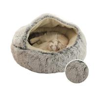 DoRysk Warm Long Plush Pet Bed Enclosed Round Cat Cushion Comfortable Sleep Bag Cat Nest Kennel For Small Pet(Gray,50x50cm)