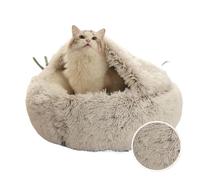 DoRysk Warm Long Plush Pet Bed Enclosed Round Cat Cushion Comfortable Sleep Bag Cat Nest Kennel For Small Pet(Coffee,40x40cm)