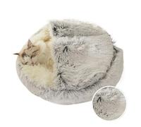 DoRysk Warm Long Plush Pet Bed Enclosed Round Cat Cushion Comfortable Sleep Bag Cat Nest Kennel For Small Pet(Gray long plush,50x50cm)