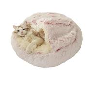 DoRysk Warm Long Plush Pet Bed Enclosed Round Cat Cushion Comfortable Sleep Bag Cat Nest Kennel For Small Pet(Pink long plush,40x40cm)