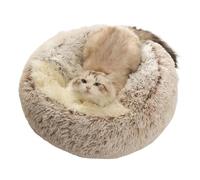 DoRysk Warm Long Plush Pet Bed Enclosed Round Cat Cushion Comfortable Sleep Bag Cat Nest Kennel For Small Pet(Coffee,50x50cm)