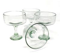 Dos Sueños Mexican Hand Blown Glass - Set of 4 Natural Clear Hand Blown Margarita Glasses (16 oz)