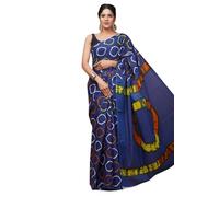 DOSAYA FABRICS Jaipuria Block Printed Pure Cotton Mulmul Saree For Women With Unstitched Blouse, Navy Blue, One Size
