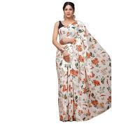 DOSAYA FABRICS Jaipuria Block Printed Pure Cotton Mulmul Saree For Women With Unstitched Blouse, White, Free