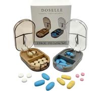 Doselle 2 Pack Pill Cutter for Small & Large Pills - Professional Pill Splitter with Clear Cover & V-Grip Centering Device - Precise 1/2 & 1/4 Cuts for Oblong, Oval & Round Tablets (Gray & Brown)